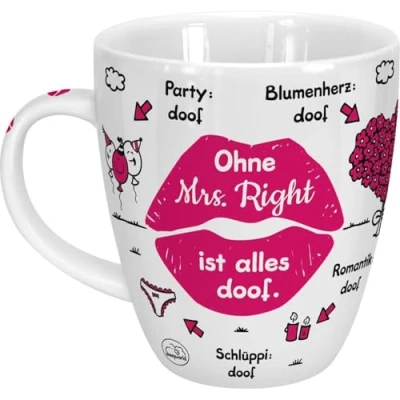 Abbildung von Sheepworld Tasse &quot;Ohne Mrs Right ist alles doof&quot; Porzellan, 45 cl für Kaffee und Tee, mit Spruch, Hochzeit 46510, Rosa