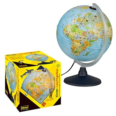 Abbildung von Idena 22059 Leuchtglobus mit Tierabbildungen, LED Beleuchtung und Ein Ausschalter, Durchmesser ca. 30 cm, politisches Kartenbild