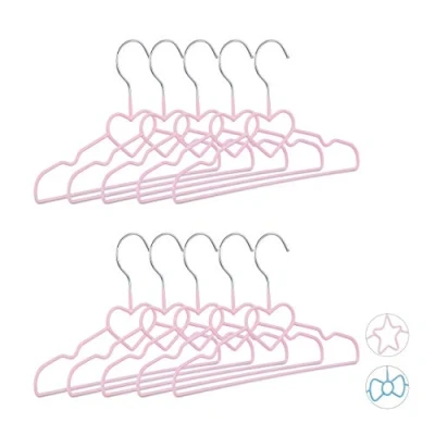 Abbildung von Relaxdays Kinderkleiderbügel Herz 10er Set, Drahtbügel, Babybügel, dekorativ &amp; platzsparend, PVC, Metall, 30 cm, rosa