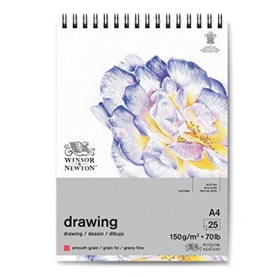 Abbildung von Winsor &amp; Newton 6691002 Zeichenpapier im Spiralblock 25 Blatt DIN A4, 150g/m², feine Körnung, natürliches Weiß, säurefrei, archivierbare Qualität, Alterungsbeständig für Fineliner, Tusche, Buntstift