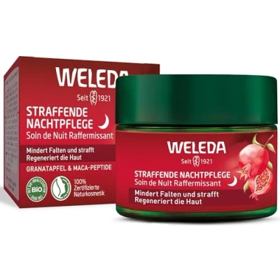 Abbildung von WELEDA Bio Straffende Nachtpflege Naturkosmetik Natural Anti Aging Gesichtscreme mit Granatapfelsamenöl &amp; Maca Peptiden. Feuchtigkeitscreme mindert Falten und regeneriert die Haut (1x 40ml)
