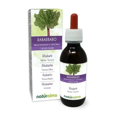 Abbildung von Rhabarber (Rheum palmatum oder Rheum officinale) Wurzeln und Rhizome Alkoholfreier Urtinktur Naturalma Flüssig Extrakt Tropfen 120 ml Nahrungsergänzungsmittel Veganer