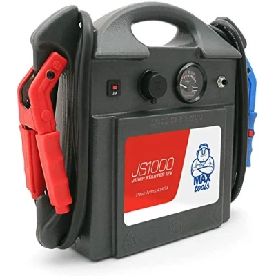 Abbildung von MAXTOOLS JS1000, Professioneller tragbarer Notstarter 1380A 12V 22Ah mit Einschaltstrom 4140A, Autobatterie Starthilfe Pack, Booster, Autostarter AGM Bleibbatterie und Zange LED Licht