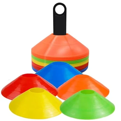 Abbildung von OUTDOORN 25x Markierungshütchen farbig, Zubehör für Fußball &amp; Slalomtraining Trainingszubehör Outdoor