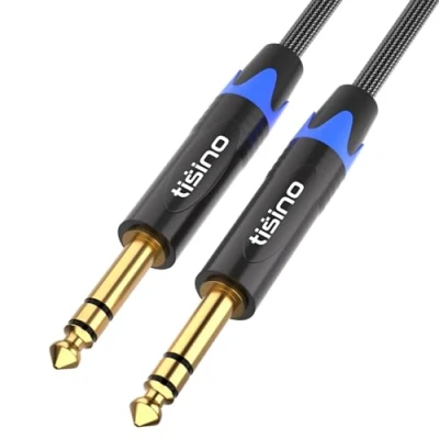 Abbildung von Tisino 6,35 mm TRS Kabel, 6,3mm Klinke auf Stereo Audio Kabel Instrumentenkabel Symmetrisches für Gitarren, Keyboard, Bass, Verstärker und andere Audiogeräte 2m
