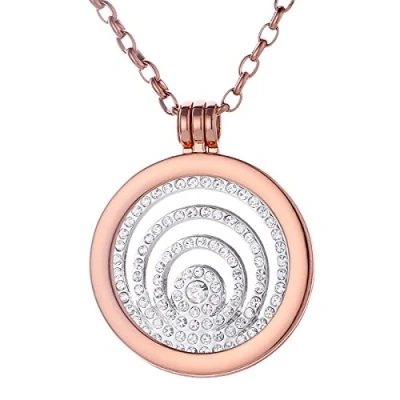 Abbildung von Morella Damen Halskette Rosegold 70 cm Edelstahl mit Amulett und Coin 33 mm Zirkoniaringe in Schmuckbeutel