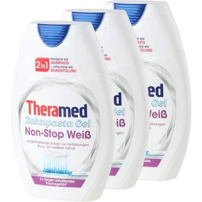 Abbildung von 3x Theramed Non Stop White Antibakterieller schutz 2 in1 Zahncreme Mundspülung
