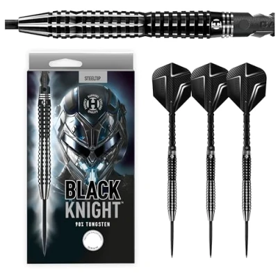Abbildung von Harrows Black Knight Darts Set mit 90% Wolframstahlspitze, 22 g, 23 24 g und 25 inklusive Carbon ST Midi Schäften Micron Flights (24g)