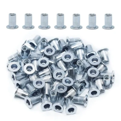 Abbildung von CCLIFE 60 Stück M3 Nietmuttern und Blindnietmuttern Set, 7mm x 9mm, verzinkter Kohlenstoffstahl Ideale Befestigung für Stahl, Glasfaser Kunststoff