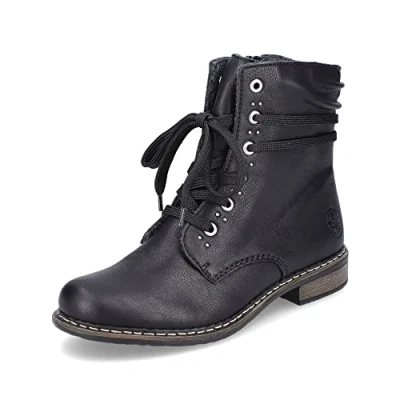 Abbildung von Rieker Damen Schnürstiefeletten 71218, Frauen Stiefeletten,schnürboots,reißverschluss,Boots,Stiefel,Bootee,Booties,schwarz (00),42 EU / 8 UK