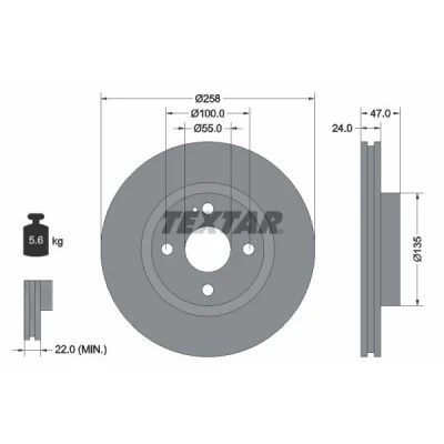 Abbildung von TEXTAR 92103100 Bremsscheibe 258 24 04/05 100 innenbelüftet ohne Radbefestigungsbolzen, Radnabe MAZDA: FAMILIA 6, 323 F 6