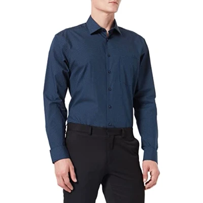 Abbildung von Seidensticker Herren Business Hemd Regular Fit Bügelfrei Kent Kragen Langarm Print 100% Baumwolle