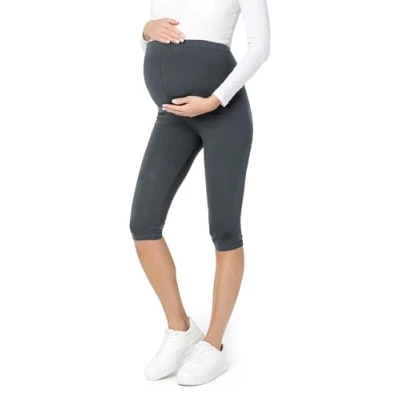 Abbildung von Be Mammy 3/4 Umstandsleggings Kurz aus Baumwolle bequeme und blickdichte Schwangerschaftsleggings Umstandsmode BE20 229 (Graphite, XL)