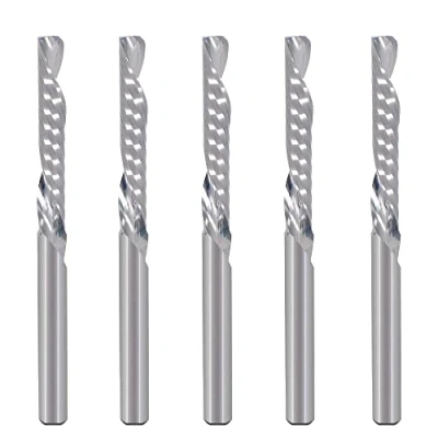 Abbildung von 1/8 Zoll nach unten geschnittene einzelne Flöte (O Flöte) Spirale End Mill CNC Fräser Bits, mit Ausschnitt Dia, 0.87 Schneidelänge für Acryl PVC MDF Holz Pack von 5