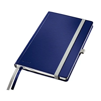 Abbildung von Leitz Notizbuch A5 liniert, 160 Seiten, 80 Blatt, Hardcover Mit hochwertigem Bezug, 100 g/m² Papier, Gummizugverschluss, Textilbänder, Stiftelasche, Tasche, Style Serie, Titan Blau, 44850069