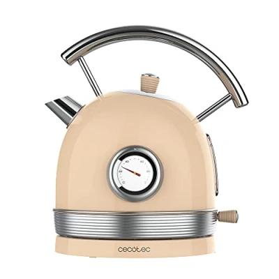 Abbildung von Cecotec Wasserkocher ThermoSense 420 Light Beige. Fassungsvermögen 1,8 Liter, 2200 W, Temperaturanzeige, 360º Basis, Edelstahl, Vintage Stil, Beige