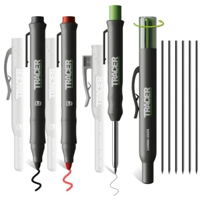 Abbildung von Tracer Markierungsset Tiefloch Schreinerbleistift, Ersatzminen x 6 und 2 verstopfungsfreie Marker mit Holster