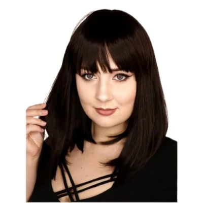Abbildung von Prettyland Damen Schwarz Mittellange glatte Matte wie Echt Haar Statikfreie Perücke Bob Pony black Wig C969