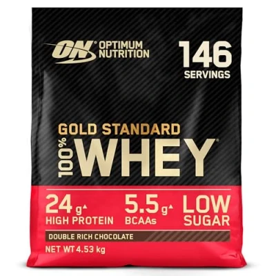Abbildung von Optimum Nutrition Gold Standard 100% Molkenproteinpulver für Muskelaufbau &amp; regeneration mit natürlich vorkommendem Glutamin BCAA Aminosäuren, Double Rich Chocolate, 146 Portionen, 4,53 kg