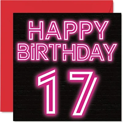 Abbildung von Lustige Geburtstagskarte zum 17. Geburtstag für Jungen Mädchen Neon Leuchten Karte Sohn, Tochter, Bruder, Schwester, Enkelin, Nichte, Neffe, 145 mm x Grußkarten,