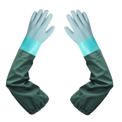 Abbildung von MIN XL lange Gummihandschuhe, industrielle elastische Latexhandschuhe, Aquarium Handschuhe, Teichhandschuhe, Sandstrahlhandschuhe (grün)