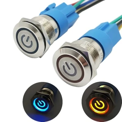 Abbildung von CESFONJER 2 Pcs Latching Druckschalter, LED Beleuchtet Drucktaster, Metall IP67 Taster, auf Edelstahl 12V Angel Eye Kopf für 16mm 0,63&quot;Montageöffnung (Blau + Rot)