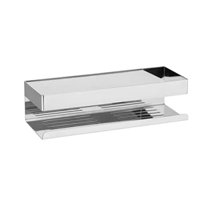 Abbildung von WENKO Turbo Loc Wandablage Genova Shine, Bad Ablage, Befestigen ohne Bohren, 30 x 8 10,5 cm, Silber glänzend
