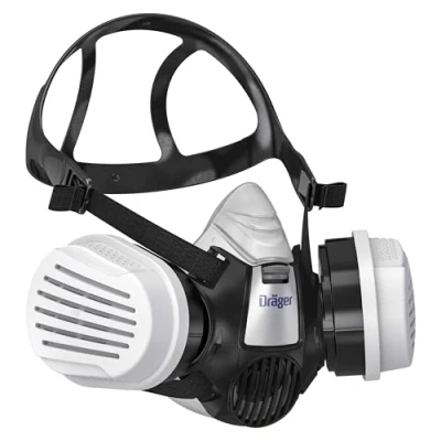 Abbildung von Dräger X plore 3300 Chemiearbeiterset mit A1B1E1K1 Hg P3 Kombi Filter Halbmaske für Chemiearbeiten, zuverlässiger Schutz gegen Dämpfe, Gase und Fein Staub, Größe L