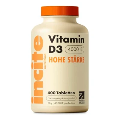Abbildung von Vitamin D3 400 leicht einnehmbare Premium Mikrotabletten Tablette Cholecalciferol VIT Vegetarisches Nahrungsergänzungsmittel Hergestellt von Incite Nutrition in Großbritannien
