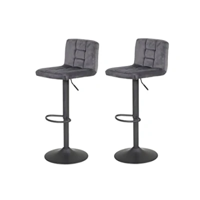 Abbildung von 2er Set Barhocker Amanda, Bezug Samtvelour Grau, Gestell Grau drehbar 360, Trompetenfuß, Liftfunktion