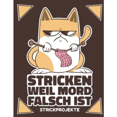 Abbildung von Stricken weil Mord falsch ist. Strickprojekte: Planer für Strickprojekte I zum Entwerfen eigener Strickmuster Verhältnis 4:5 Motiv: strickende Katze
