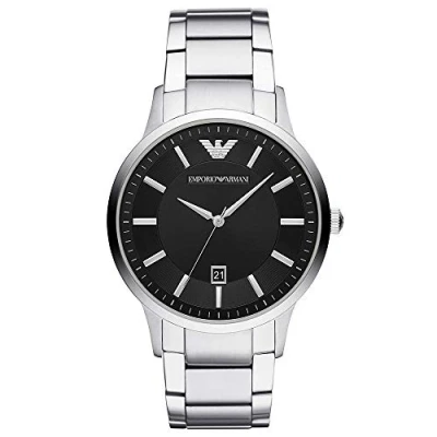 Abbildung von Emporio Armani Herrenuhr , DreizeigerDatumswerk, 43mm Silbernes Edelstahlgehäuse mit Edelstahlarmband, AR11181