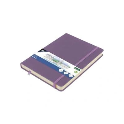 Abbildung von Skizzenbuch Kangaro A5 Heather Purple PU Hardcover 80 Blatt 140 Gramm cremefarbenes Papier mit Gummiband und Band