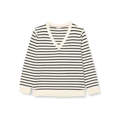 Abbildung von Tommy Hilfiger Damen Pullover V Ausschnitt, Mehrfarbig (Ivory Petal/Deseret Sky STP), 48