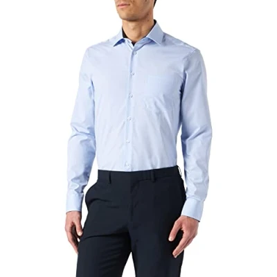 Abbildung von Seidensticker Herren Business Hemd Regular Fit Bügelfrei Kent Kragen Langarm 100% Baumwolle Hellblau 45