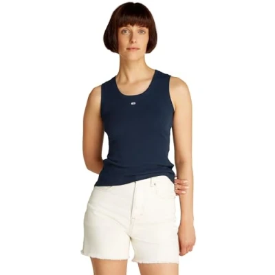 Abbildung von Tommy Jeans Damen Tank Top Essential Rib Slim Fit, Blau (Dark Night Navy), XS
