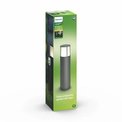 Abbildung von Philips Stock LED Outdoor Sockelleuchte (6 W), wetterfeste Wegeleuchte mit warmweißem Licht, energiesparende Beleuchtung, anthrazit, Grau