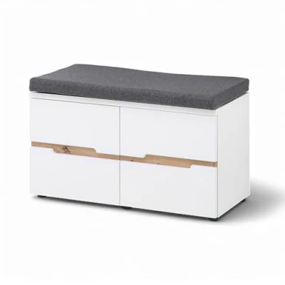 Abbildung von Stella Trading Memphis Schuhbank in Weiß, Artisan Eiche Optik Sitzbank mit Stauraum für Ihren Flur 80 x 49 38 cm (B/H/T)