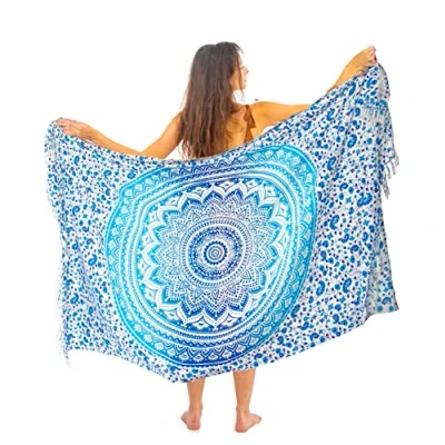 Abbildung von Blauer Strandtuch Mandala Mit Fringe Hochwertiger Rayon Groß Strand Pareo Sarong Damen Wickeltuch Wickelrock Strandrock Tapisserie Bikini Cover Up Tragen Über Badeanzügen