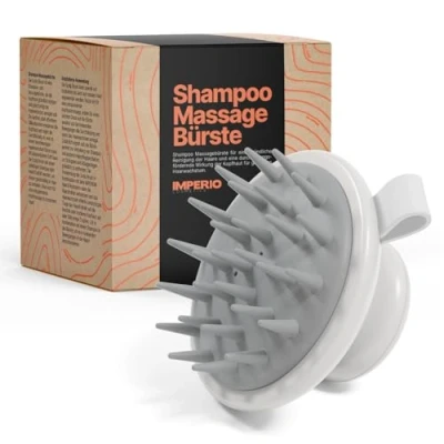 Abbildung von IMPERIO Kopfhaut Massagebürste zur Anregung des Haarwachstums Premium Scalp Massager für durchblutungsfördernde Kopfmassage Anwendung im trockenen &amp; nassem Haar (Hellgrau)