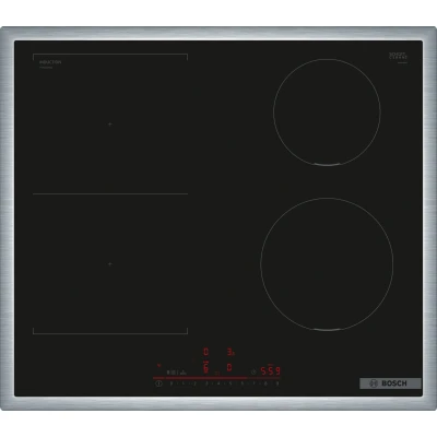 Abbildung von Bosch PVS645HB1E Serie 6 Smartes Induktionskochfeld (autark), 60 cm breit, Kombination zweier Kochzoen, Umlaufender Rahmen, Kochfeldbasierte Haubensteuerung, schnelleres Kochen