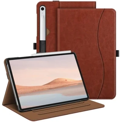 Abbildung von Fintie Hülle für Samsung Galaxy Tab S9 FE 10.9 Zoll/Tab 11 Zoll 2023 Tablet, Multi Winkel Folio Schutzhülle mit Dokumentenfach und Auto Schlaf/Wach Funktion, Braun