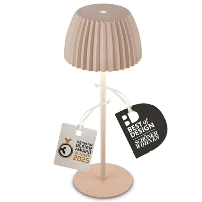 Abbildung von BRILONER Riffle LED Tischlampe kabellos IP44 mit Lichtkante, 14,5x36,5 cm, Touchdimmer, Akku tauschbar, Nachttischlampe, Leselampe, Lampe, German Design Award Winner 2025, Beige