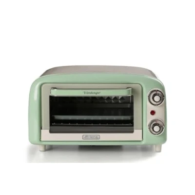 Abbildung von Ariete 3919 Vintage Minibackofen, 10 L Fassungsvermögen, zum Backen oder Erwärmen von Speisen, Temperatur bis 230C, 60 Minuten Timer, Edelstahl Grill, 800W, Doppelverglasung, Grün