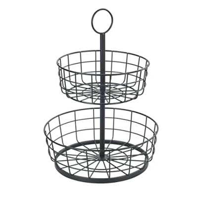 Abbildung von WENKO Multi Korb Etagere, Küchenaufbewahrung mit 2 Etagen, platzsparende Obstschale, aus pulverbeschichtetem Eisen, dekorativer Badkorb im Industrial Stil, Gesamtmaße: Ø 28 x 39 cm, Schwarz