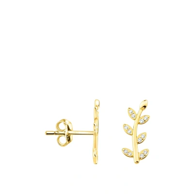 Abbildung von SOFIA MILANI Damen Ohrringe 925 Silber vergoldet/golden &amp; mit Zirkonia Steinen Blatt Ohrstecker E2566