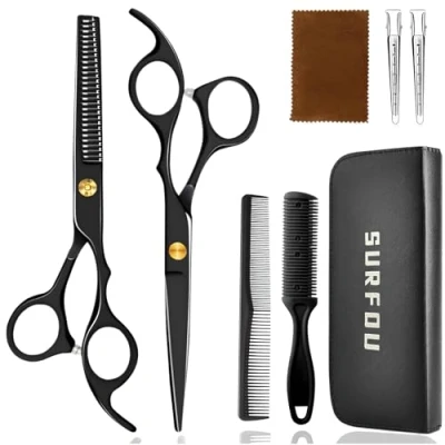 Abbildung von SURFOU Friseurscheren Set 6,7 Zoll,Haarschere &amp; Effilierschere aus Edelstahl,Professionelles Haarschneideset mit Kamm,Mit verstellbarer Spannung,Für Herren/Damen/Haustiere/Familie Friseure geeignet