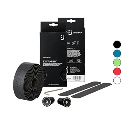 Abbildung von URBAN ZWEIRAD Premium Extra Dry Fahrrad Lenkerband Rennrad Griffband selbstklebend inkl. Alu Lenkerstopfen Gravel, (schwarz)