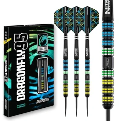 Abbildung von RED DRAGON Darts Dragonfly 95 24g 95% Wolfram Professional Stahlspitze Dart Set mit Flüge und Dartschäfte