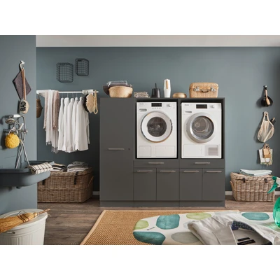 Abbildung von LAUNDREEZY 2x Waschmaschinenschrank und Mehrzweckschrank, Anthrazit Waschmaschinen Überbauschrank TÜV zertifiziert mit viel Stauraum 185 x 162 67,5 cm (B/H/T)
